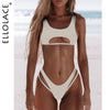 Ellolace Sexy Bikini Hollow Out Women&#39;s Swimsuit High Cut Micro Swimwear 2022 Stylish Bathing Suit Beach Outfits 2 Pieces - Beige Street