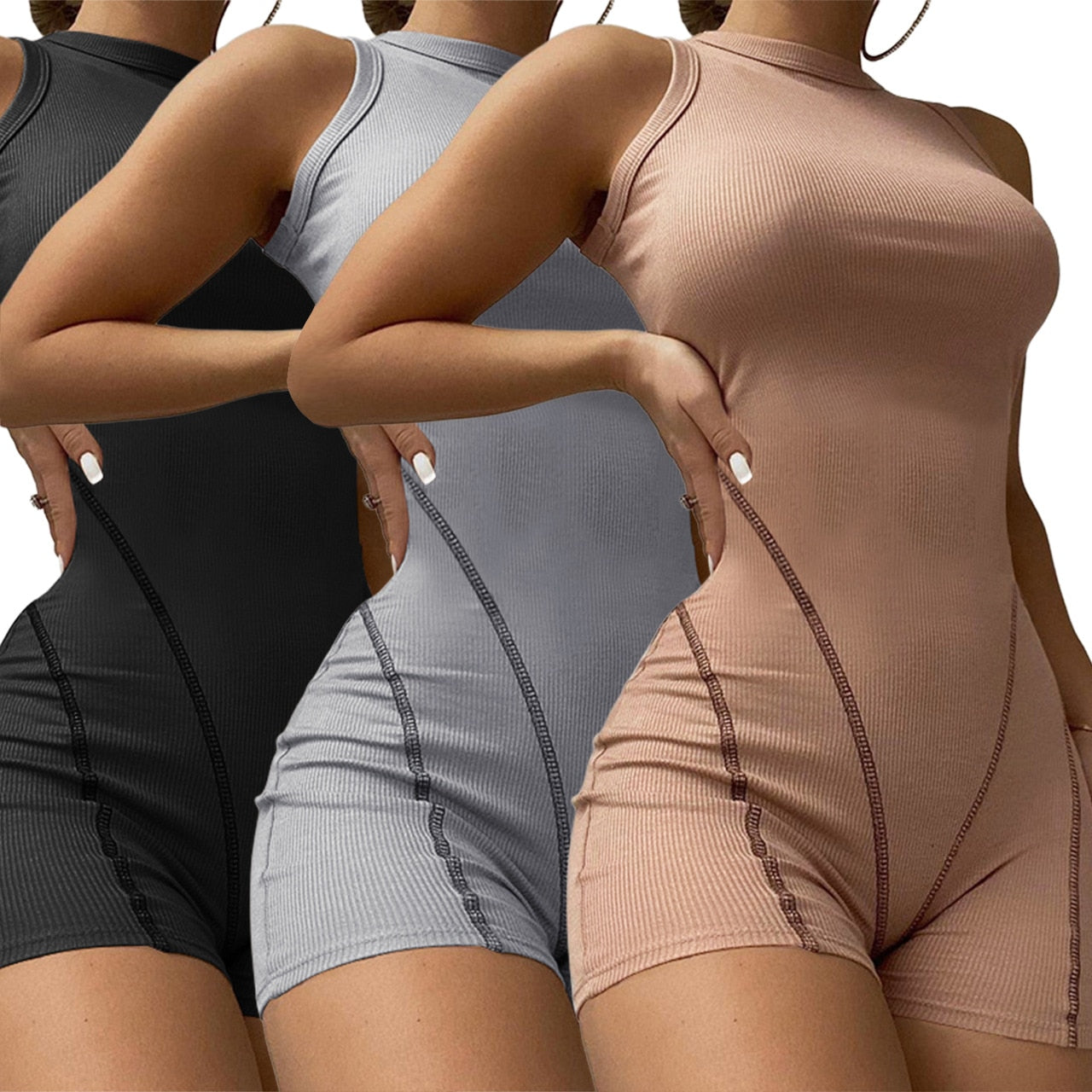 Sexy Tank Sleeveless Short  Shorts Palysuits Bodycon Rompers Bodysuits for 2022