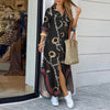 Women Printed Long Sleeve Shirt Dress Single Breasted Casual Loose Dresses Fashion Summer Party Slit Hem Female Maxi Dress