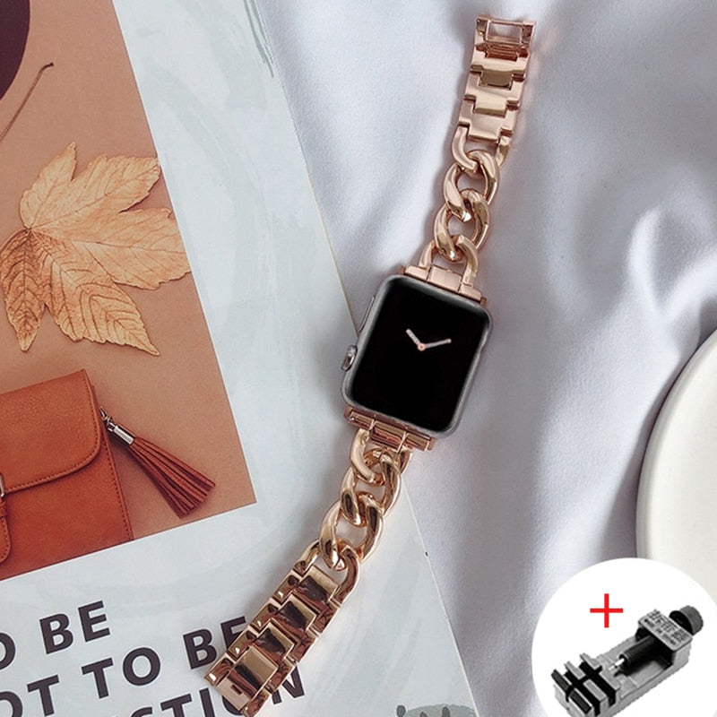 Luxury Watch Band for Apple Watch 7 41 45mm 6 5 4 3 Women Lady Diamond Stainless Steel Bracelet for iWatch 7 44 40 42 38MM Strap