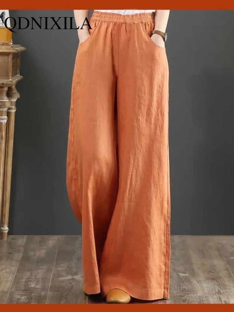 New Linen Wide-leg Pants Women's Drawstring Oversize Wide-leg Pants Woman Pants  Streetwear Women  Drawstring Sweatpants  Pants