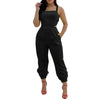 Women Daily Summer Casual Jumpsuit O Neck Sleeveless Waist Micro Band Cross Tied Slim Fit cargo pant Rompers Backless Jumpsuits