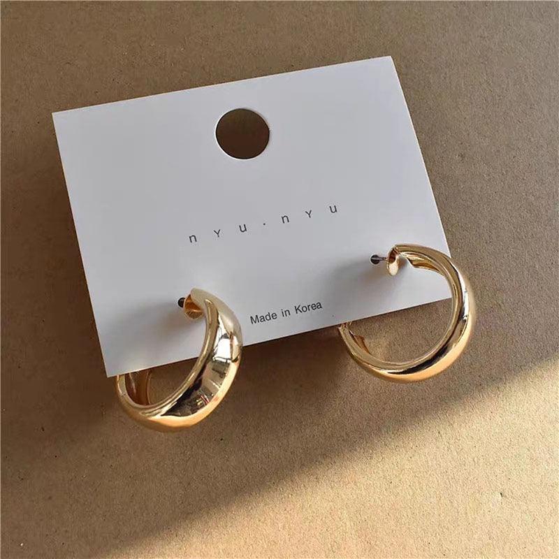2022 New Classic Copper Alloy Smooth Metal Hoop Earrings For Woman Fashion Korean Jewelry Temperament Girl's Daily Wear earrings - Beige Street