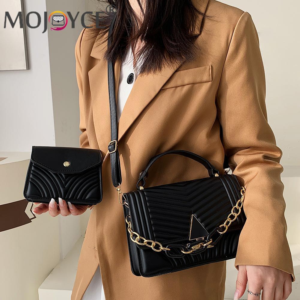 2pcs Luxury Brand Pleated PU Leather Flap Handbags with Metal Chain Mini Shoulder Crossbody Purse women's bag 2022 trend - Beige Street