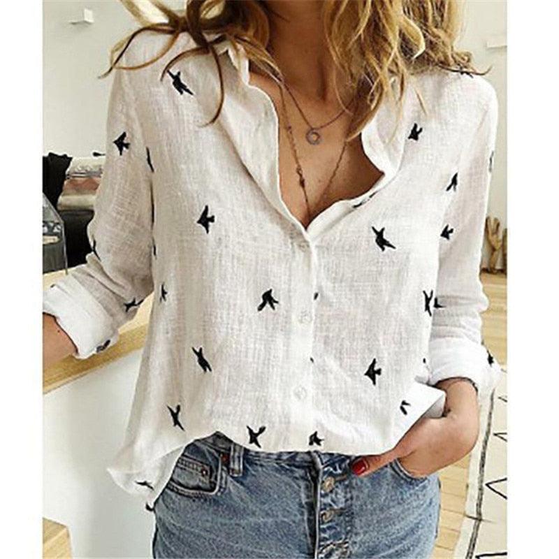 Elegant Linen Shirts Women Casual Solid Color Button Lapel Blouses Shirts Spring Summer Long Sleeve Loose Shirts Tunic Blusas - Beige Street