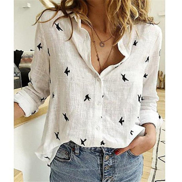 Elegant Linen Shirts Women Casual Solid Color Button Lapel Blouses Shirts Spring Summer Long Sleeve Loose Shirts Tunic Blusas - Beige Street