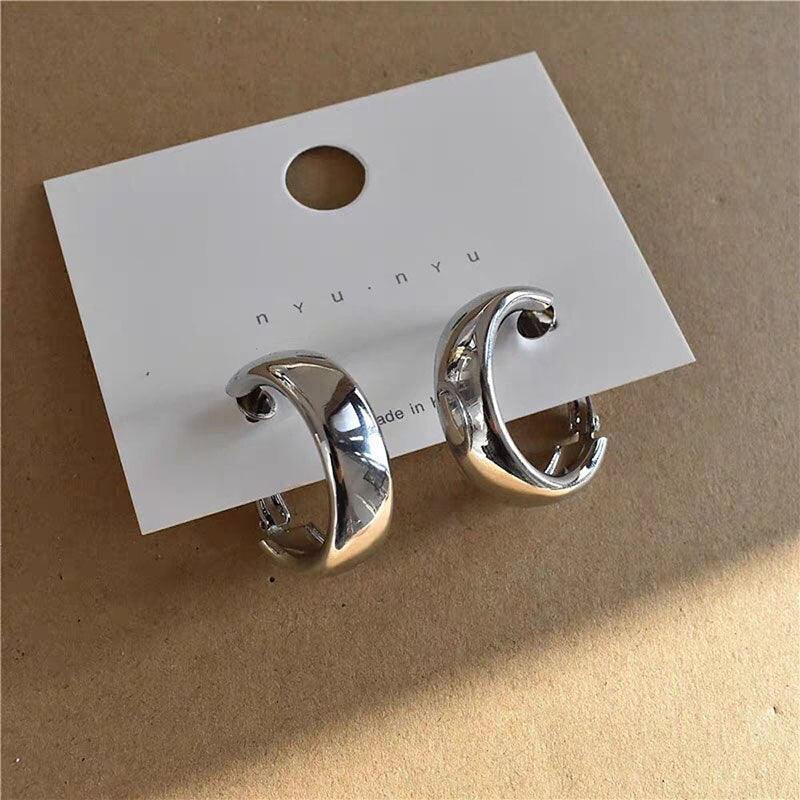 2022 New Classic Copper Alloy Smooth Metal Hoop Earrings For Woman Fashion Korean Jewelry Temperament Girl's Daily Wear earrings - Beige Street