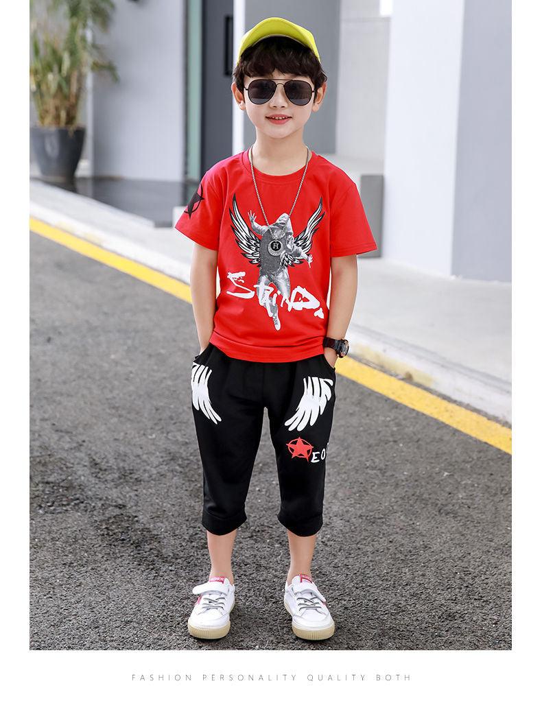 Boys Summer Suit 2022 Wing Man New Children's Short Sleeve T-shirt + Shorts Clothes Boy Clothing Sets Kids For 4 6 8 10 12 Years - Beige Street