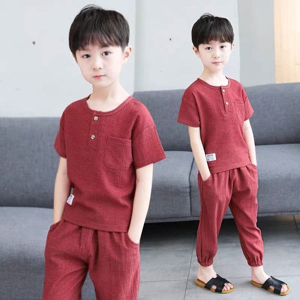 Kids Clothes Sets Short Sleeve T Shirt+pant 2 Pc Suit Children Suits Fashionable Pure Cotton Linen Summer 4-12 Ages