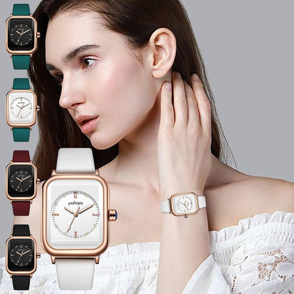 2022 Women Watches Fashion Square Ladies Quartz Watch Bracelet Set Green Dial Simple Silicone Strap Luxury Women Watches New - Beige Street