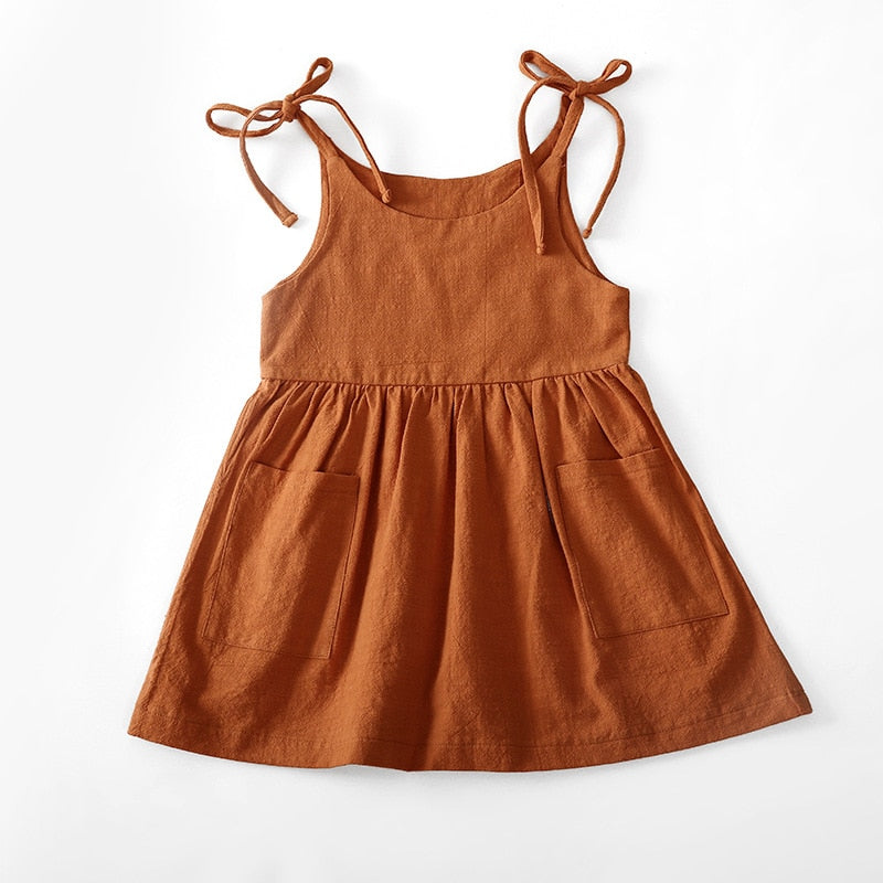 Summer Toddler Girl Dress Solid Cotton Sleeveless Children Dress Kids Sundress Slip Dress Fashion Girls Clothing