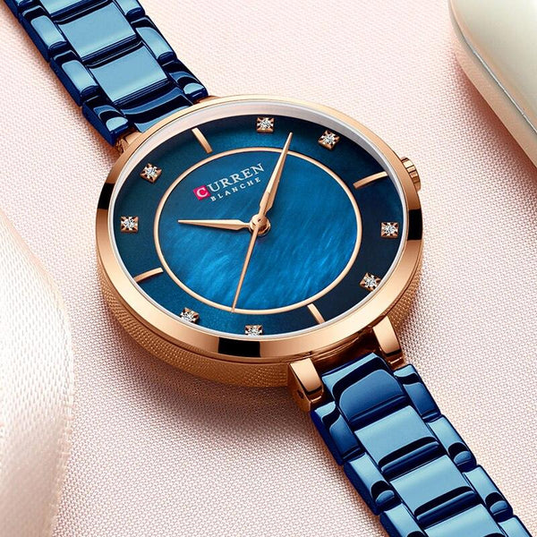 CURREN Women’s Watches Rose Curren Top Brand Luxury Quartz Watch Waterproof Wristwatch Women Blue Clock Fashion Ladies Clock - Beige Street