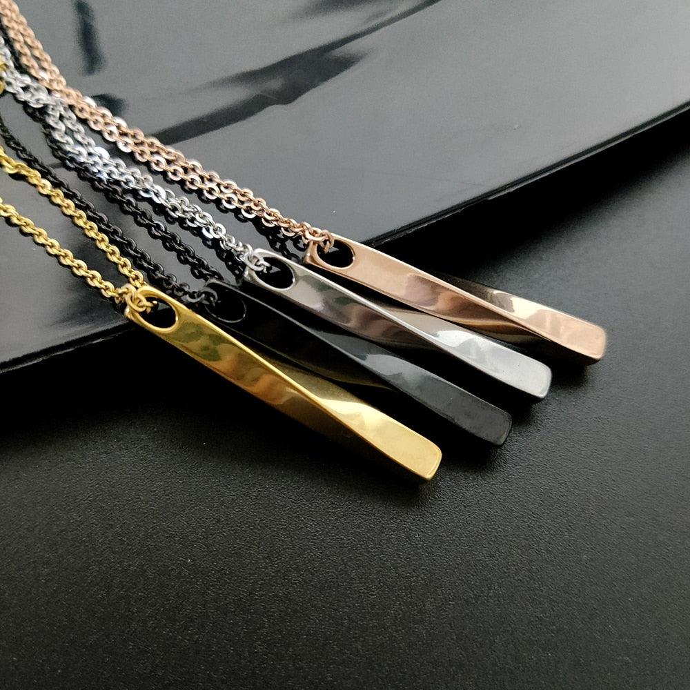 2022 Black Rectangle Pendant Necklace Men Trendy Simple Stainless Steel Chain Women Necklace Fashion Jewelry Gift - Beige Street