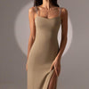 Elegant Women&#39;s Dresses Chain Strapless Sleeveless Basic Split Knee-Length Bodycon 2022 Summer Sexy Young Style Party Club 20912 - Beige Street