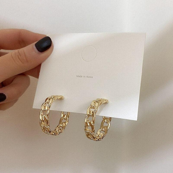 2022 New Classic Copper Alloy Smooth Metal Hoop Earrings For Woman Fashion Korean Jewelry Temperament Girl&#39;s Daily Wear earrings - Beige Street