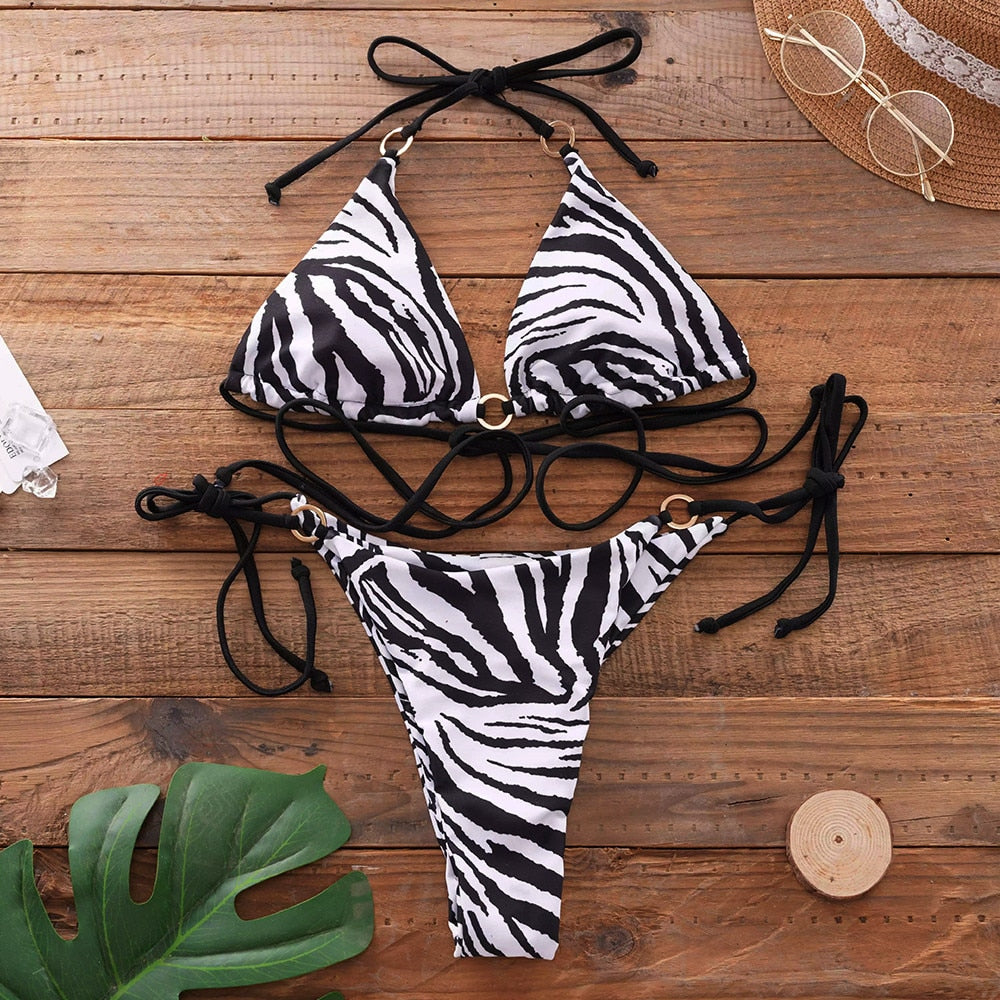 Sexy Brazilian Thong Bikini Mujer Swimwear Women 2022 Bandage Leopard Swimsuit Micro Bikini Set Summer Beachwear Swim Suit
