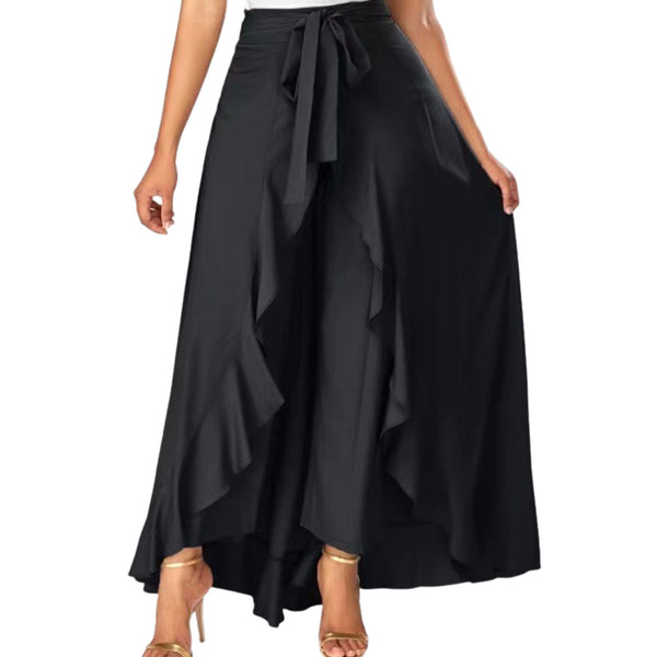 Women&#39;s Elegant Dress Pants Women&#39;s Fancy High Waist Lace Up Skirts Irregular Chiffon Ruffled Lace-Up Long Pants For Women