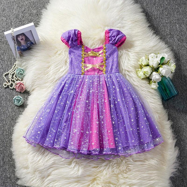 Girls Cosplay Cartoon Costume Kids Summer Short Sleeve Polka Dot Princess Dress Up Children Birthday Party Clothing - Beige Street