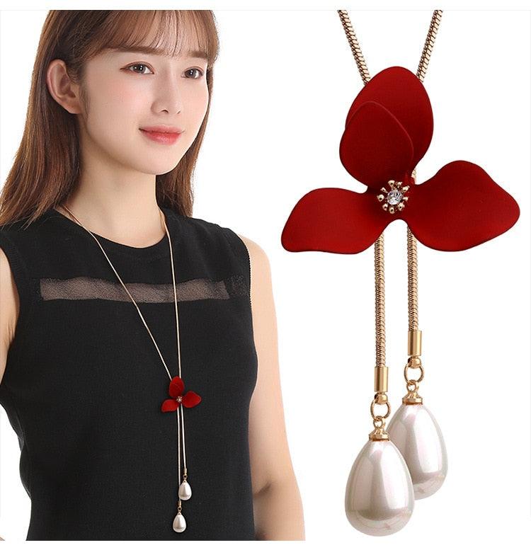 BYSPT Zircon Black Rose Flower Long Necklace Sweater Chain Fashion Metal  Crystal Pendant Necklaces Adjusted - Beige Street