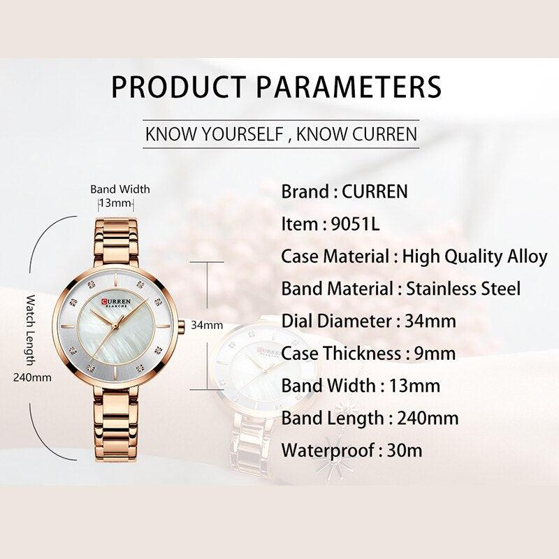 CURREN Women’s Watches Rose Curren Top Brand Luxury Quartz Watch Waterproof Wristwatch Women Blue Clock Fashion Ladies Clock - Beige Street