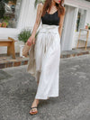 New Spring Summer Drawstring Wide Leg Pants Cotton Linen High Waist Trousers Ninth Pants Loose Casual Pants Women Bottoms Pants