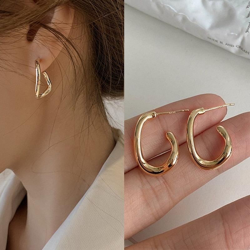 2022 New Classic Copper Alloy Smooth Metal Hoop Earrings For Woman Fashion Korean Jewelry Temperament Girl's Daily Wear earrings - Beige Street