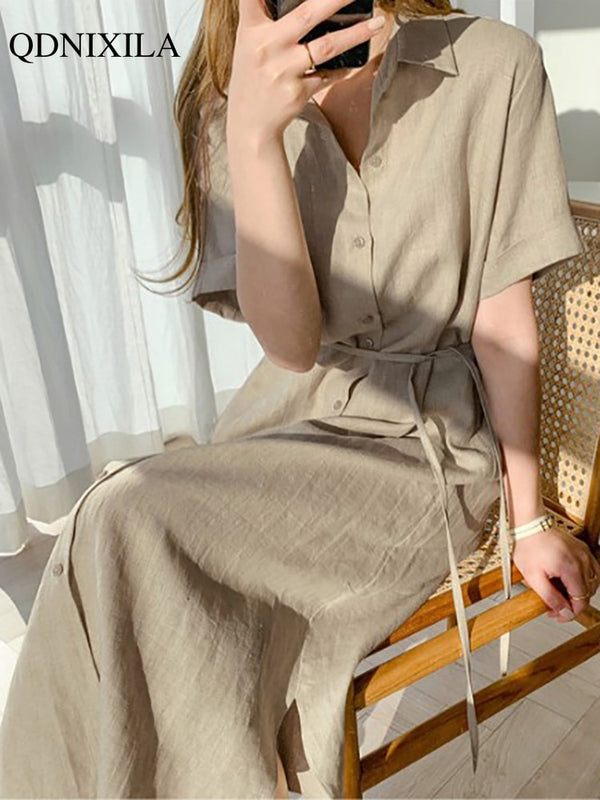 Summer Cotton and Linen for Women Dress Casual Vintage Loose Long