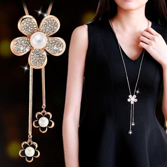 BYSPT Zircon Black Rose Flower Long Necklace Sweater Chain Fashion Metal  Crystal Pendant Necklaces Adjusted - Beige Street