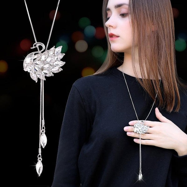 BYSPT Zircon Black Rose Flower Long Necklace Sweater Chain Fashion Metal  Crystal Pendant Necklaces Adjusted - Beige Street