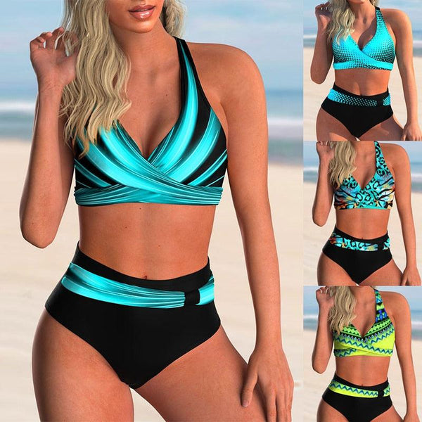 2022 New Swimsuit Sexy High Waist Printed Women Bikini Set Beachwear Push Up Bathing Suit Female Swimwear Two Piece - Beige Street