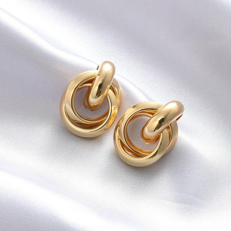 2022 New Classic Copper Alloy Smooth Metal Hoop Earrings For Woman Fashion Korean Jewelry Temperament Girl's Daily Wear earrings - Beige Street